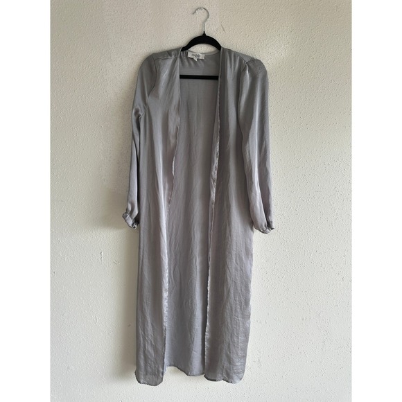 Charlotte Russe Sweaters - Charlotte Russe Longline Duster Cardigan Medium Silver Grey Satin Shimmer Layer